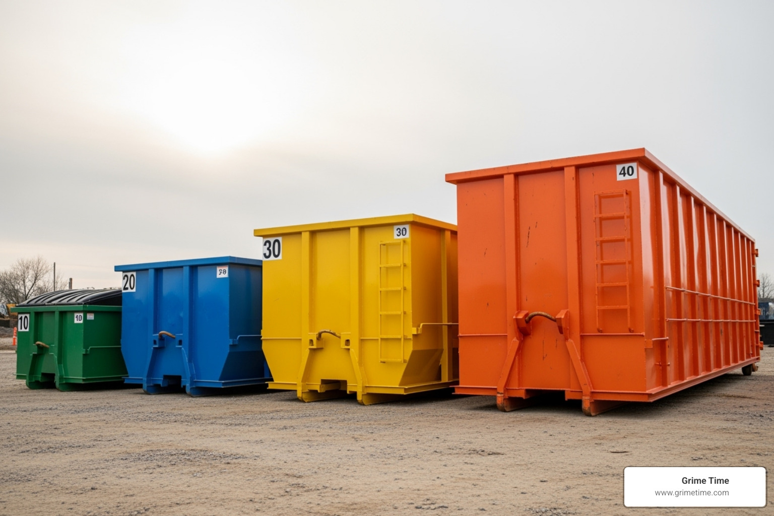 Different dumpster sizes (10, 20, 30, 40 yard) side-by-side for comparison - Dumpster rental guide