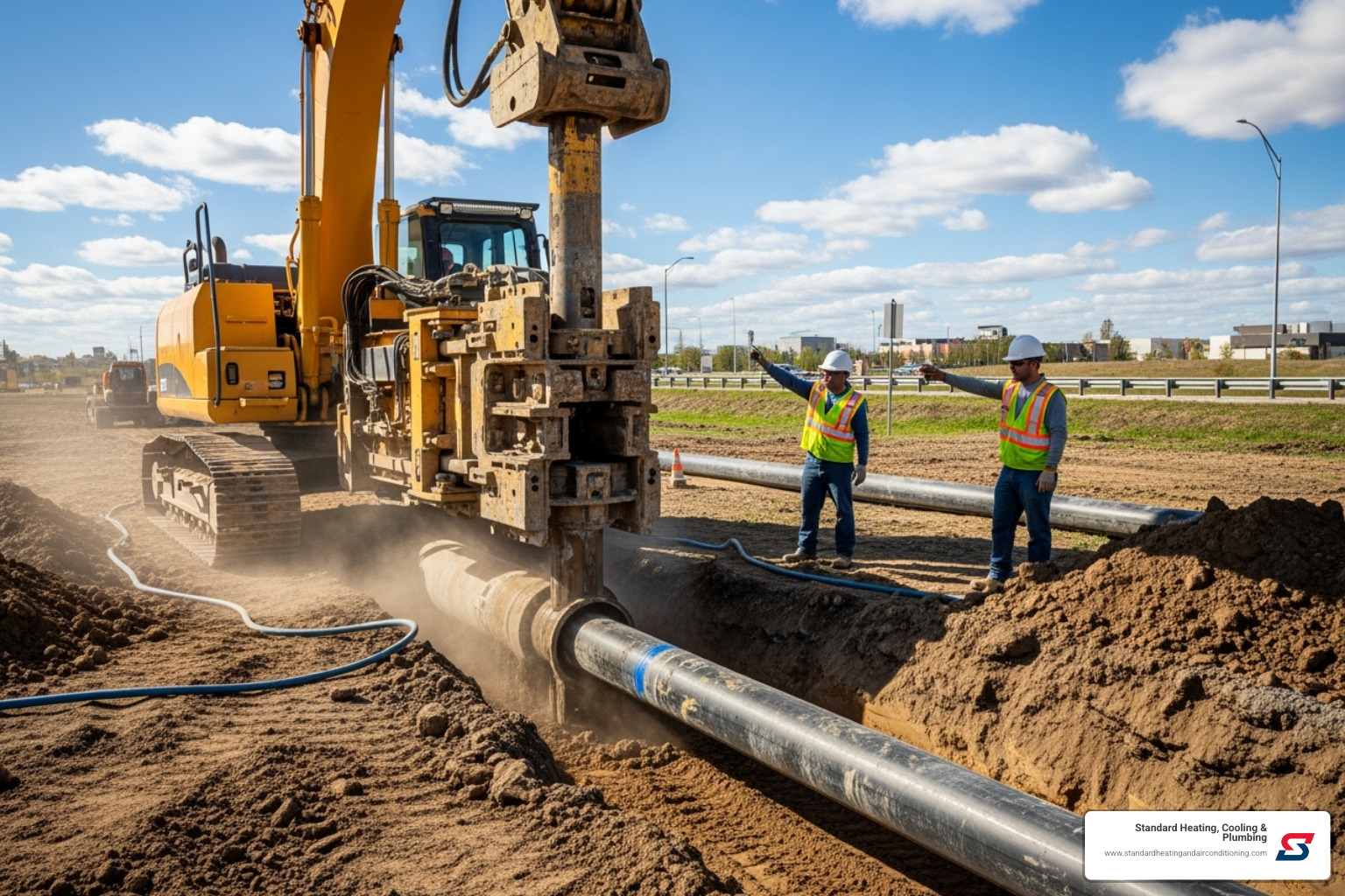 trenchless pipe bursting machine in action - main water pipe leak