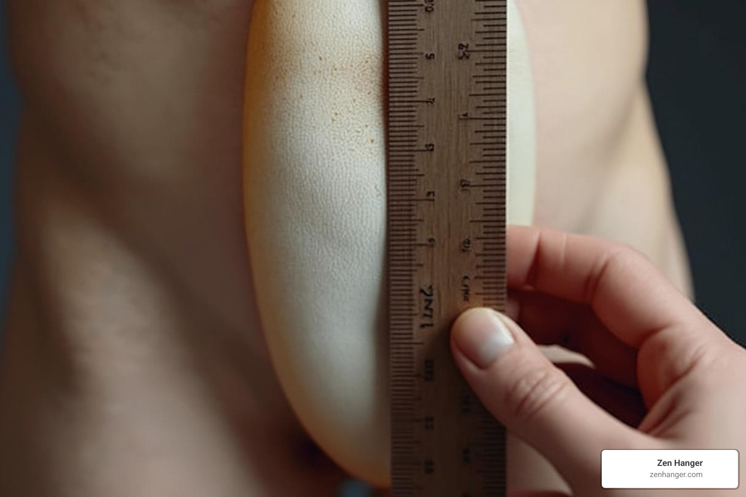 illustrating the correct placement of a ruler for a bone-pressed measurement on the dorsal side of the penis - proper way to measure penis length
