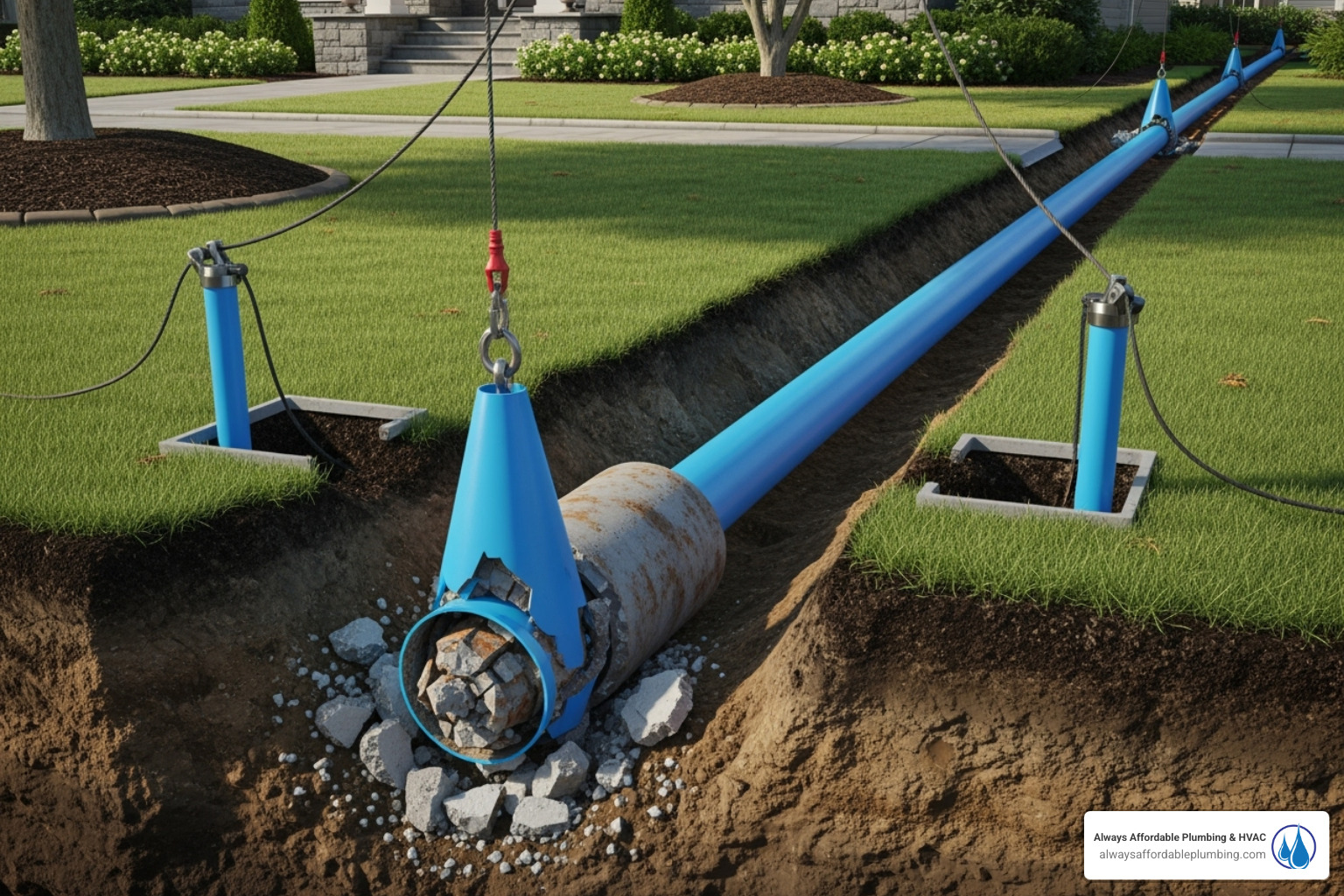 pipe bursting process - sewer repair Folsom