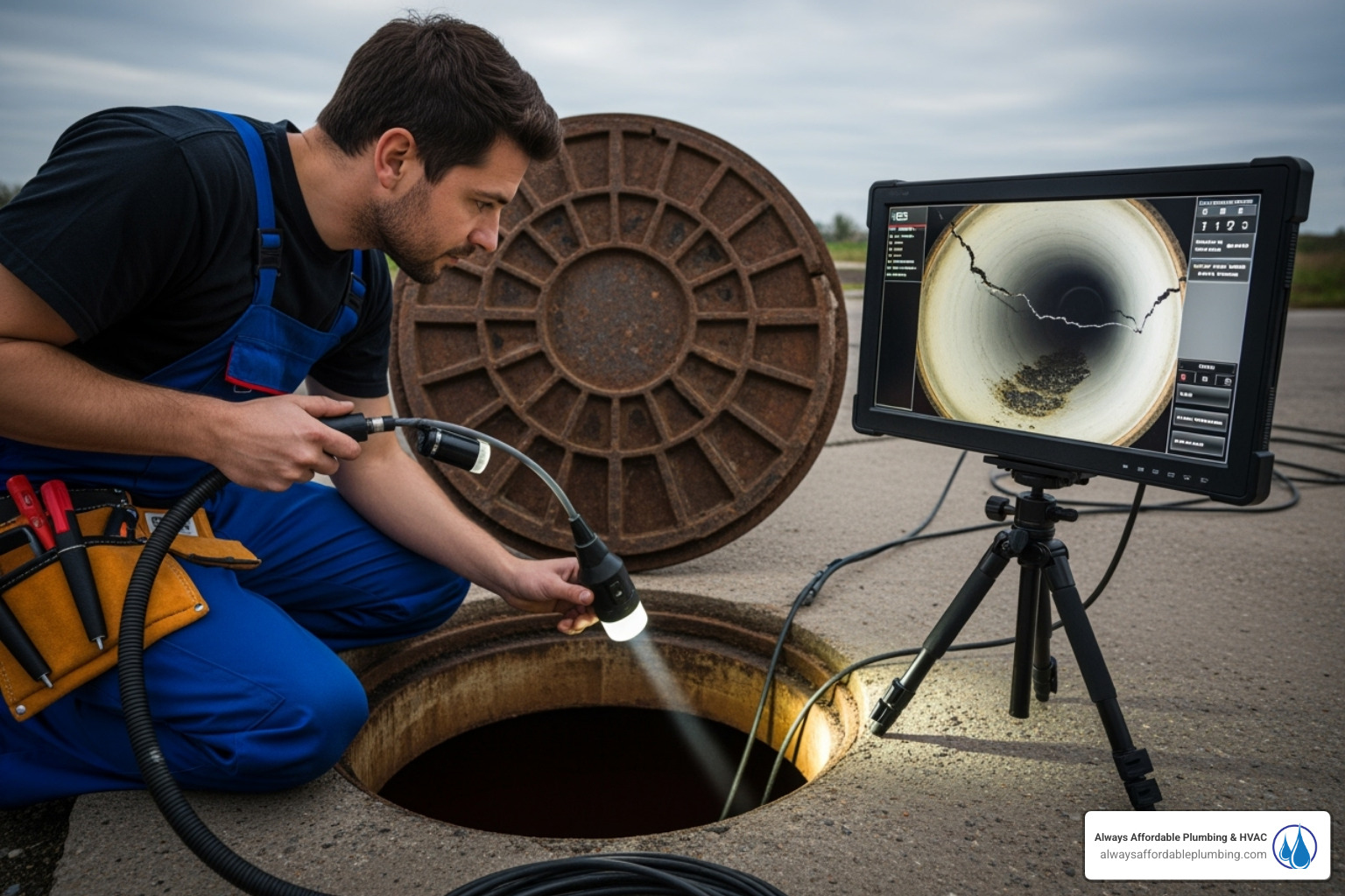 plumber conducting a video sewer inspection - sewer repair Folsom