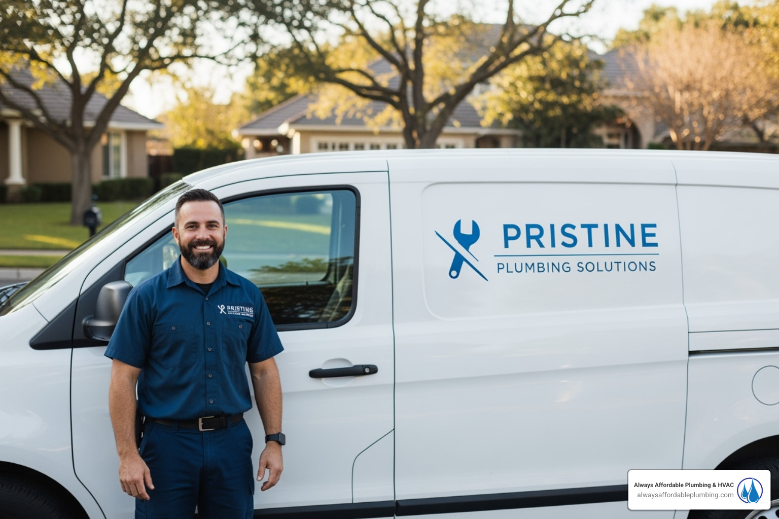 friendly, professional plumber with a service van - sewer repair Folsom