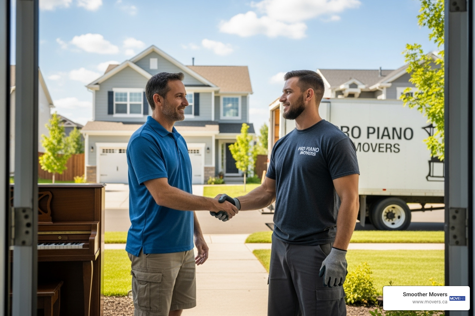 customer shaking hands with mover - piano movers nationwide customer shaking hands with mover - piano movers nationwide
