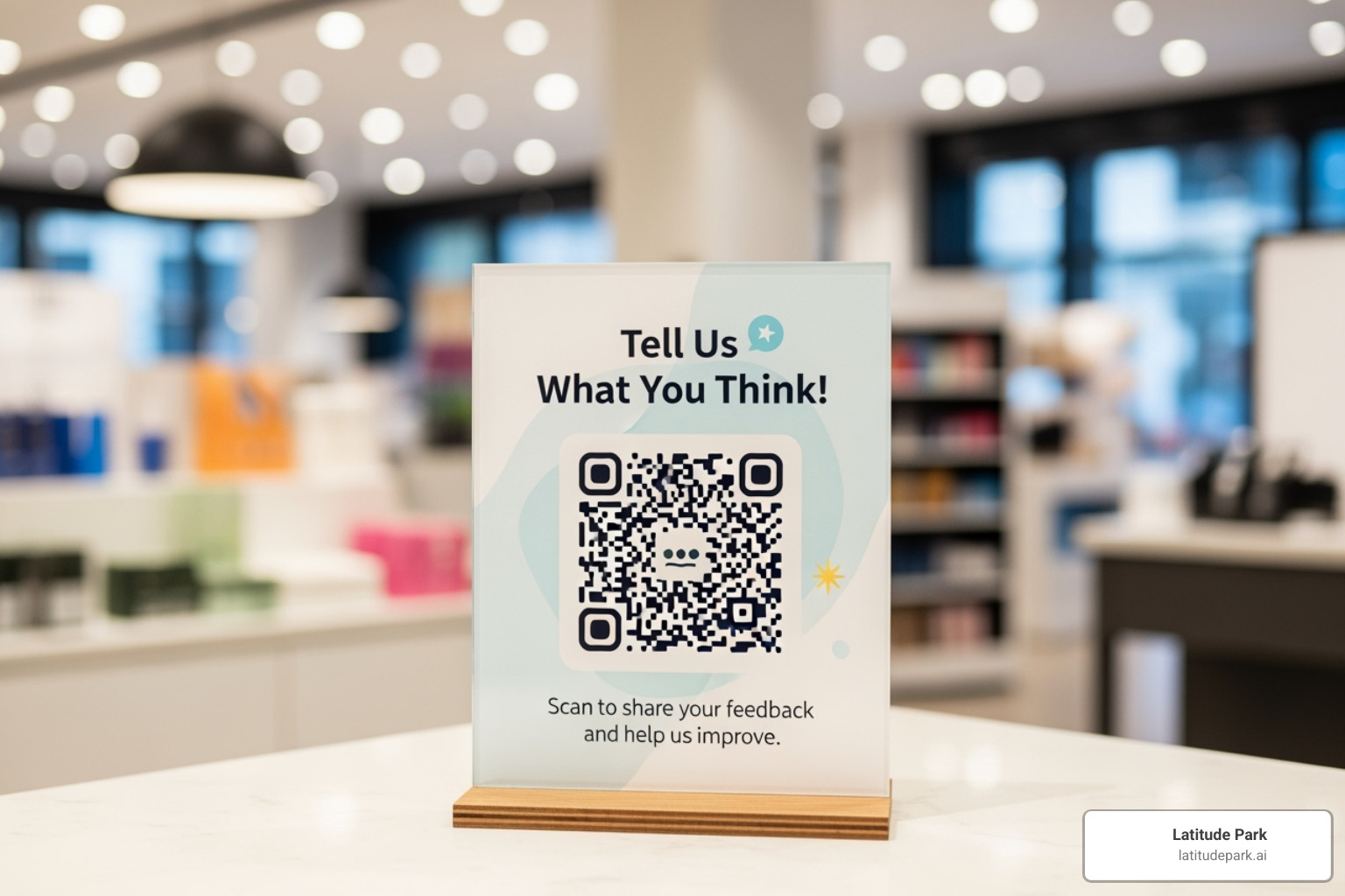 A "Leave us a review on Facebook" sign with a QR code in a store, encouraging customer feedback - how to manage reviews on facebook A "Leave us a review on Facebook" sign with a QR code in a store, encouraging customer feedback - how to manage reviews on facebook