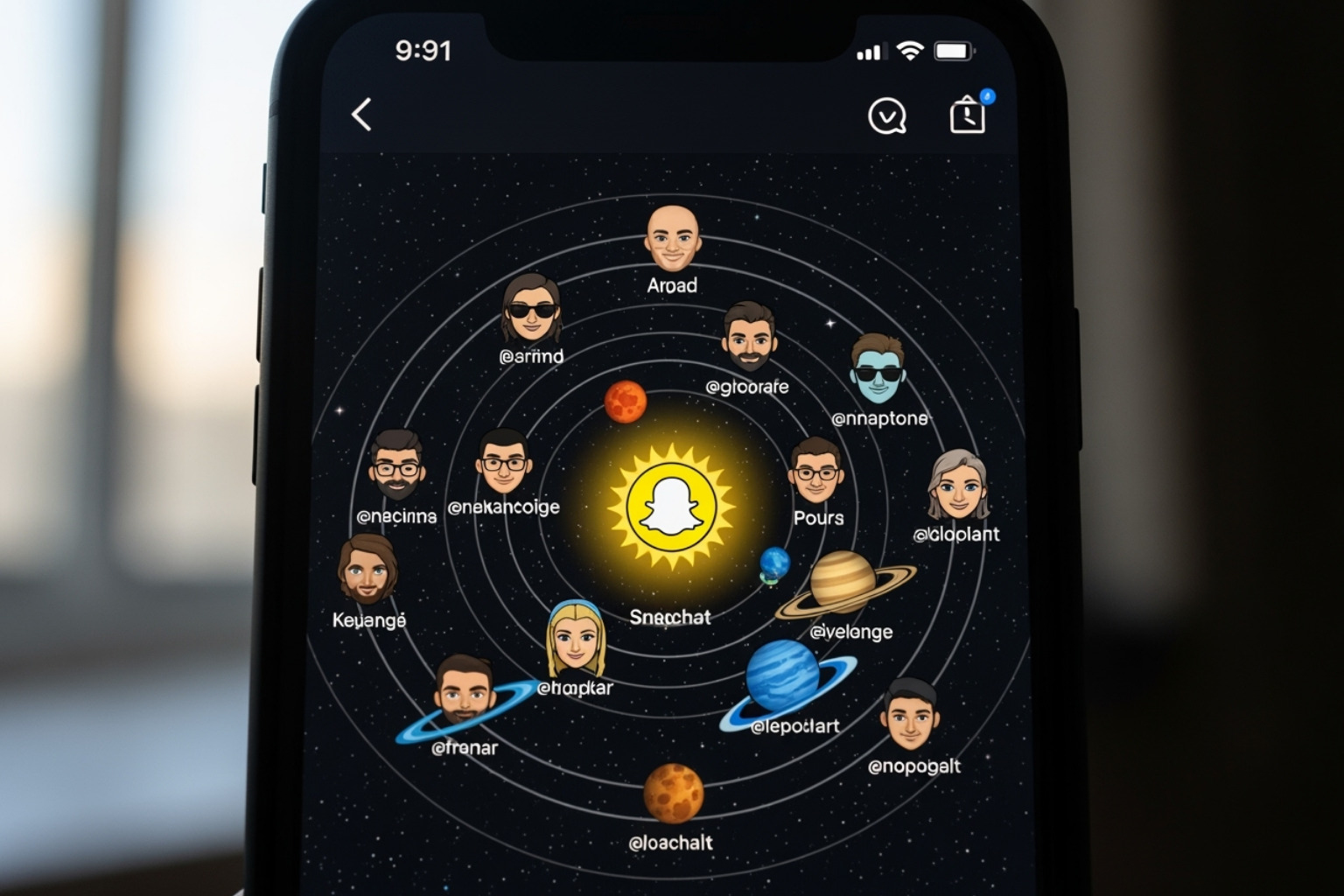 Image of the Snapchat planets representing friends on a profile page - snapchat planets