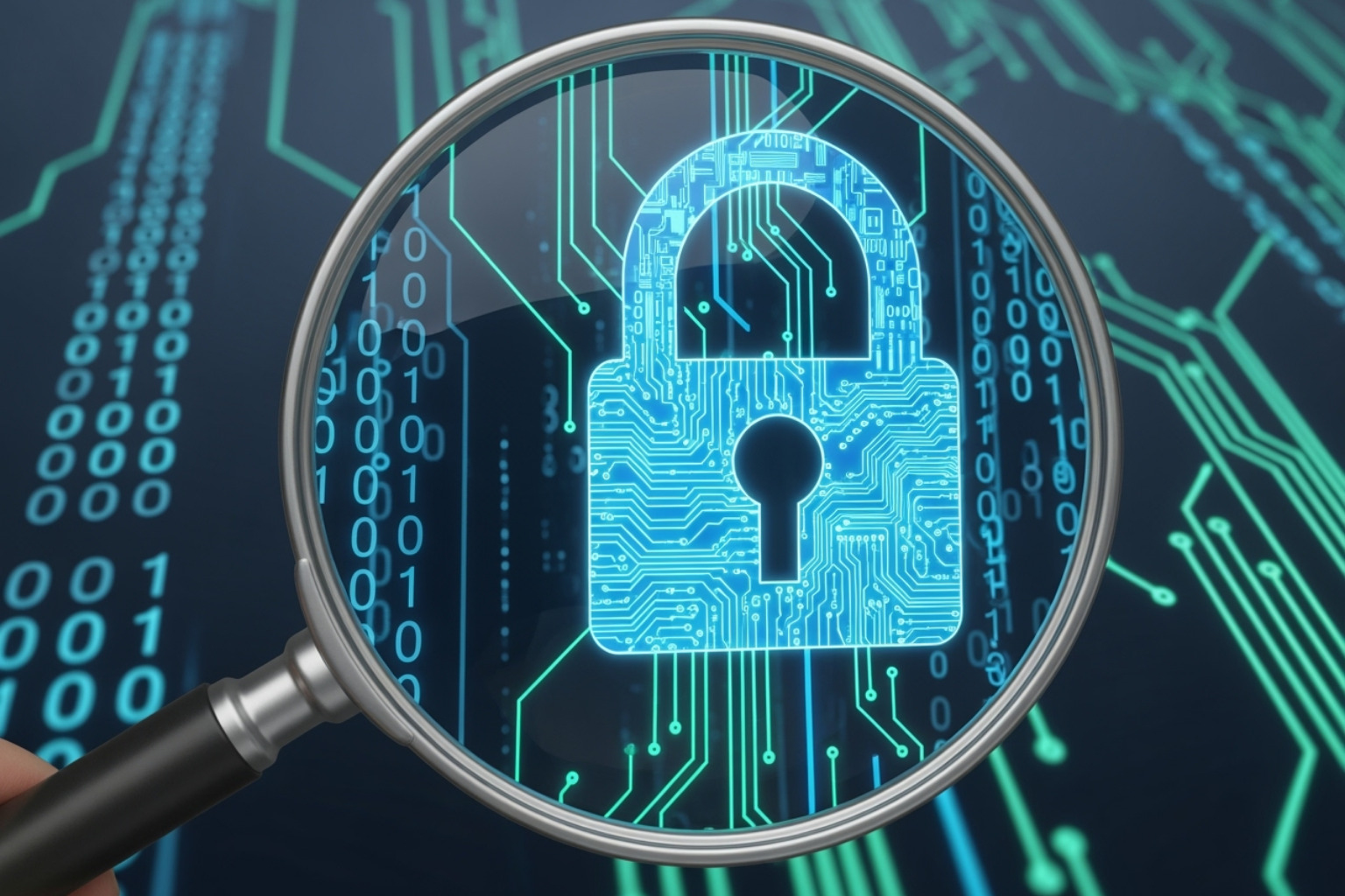 Image of a magnifying glass over a digital lock, symbolizing security investigation - crypto30x.com gigachad