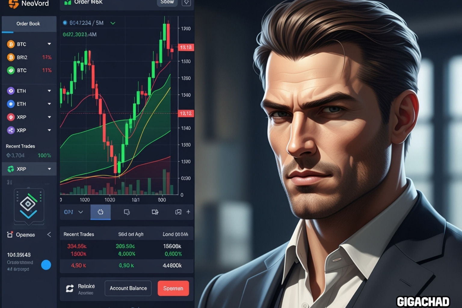 Crypto30x.com interface or logo next to the Gigachad meme - crypto30x.com gigachad