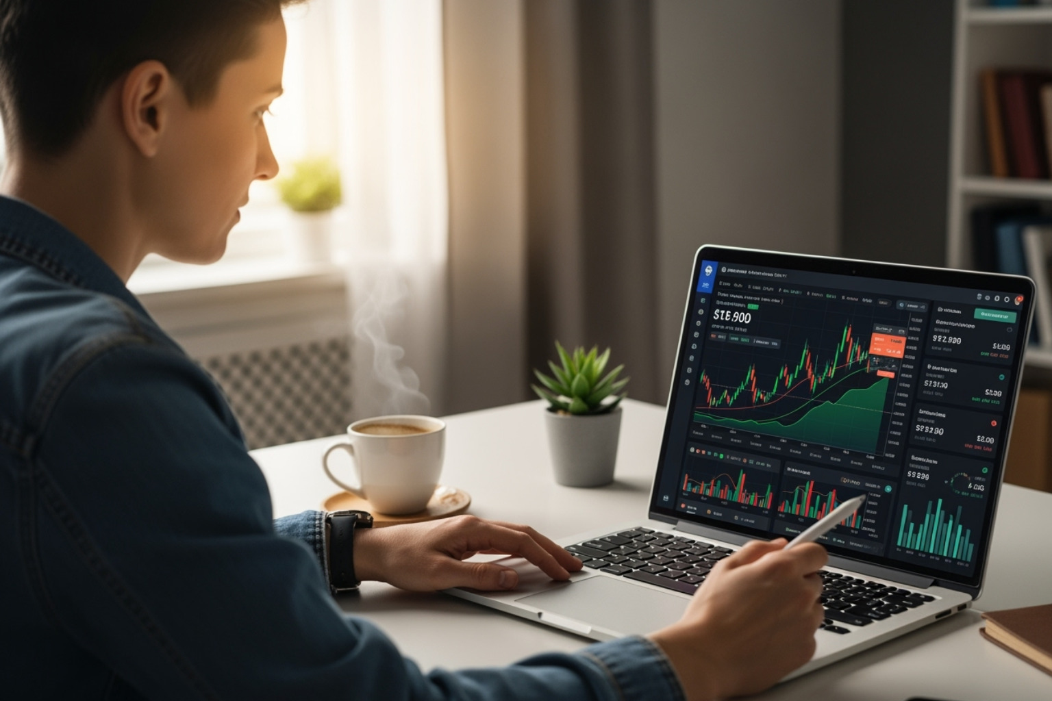 user interacting with a secure trading dashboard on a laptop - crypto30x.com regulation user interacting with a secure trading dashboard on a laptop - crypto30x.com regulation