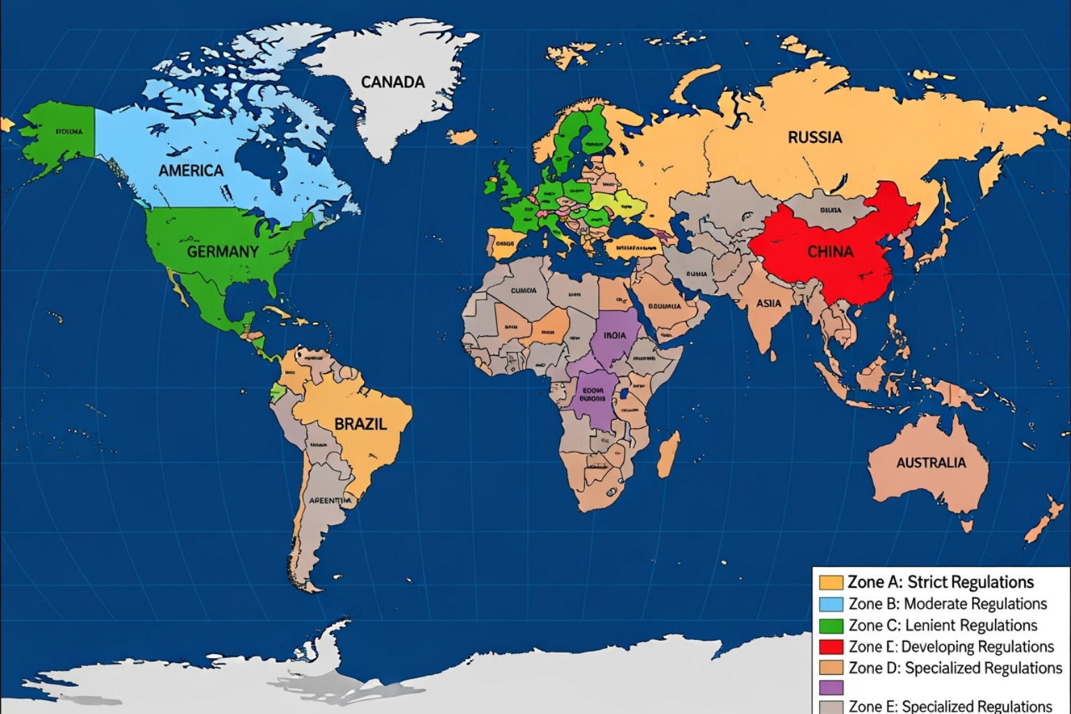 world map with key regulatory zones highlighted - crypto30x.com regulation