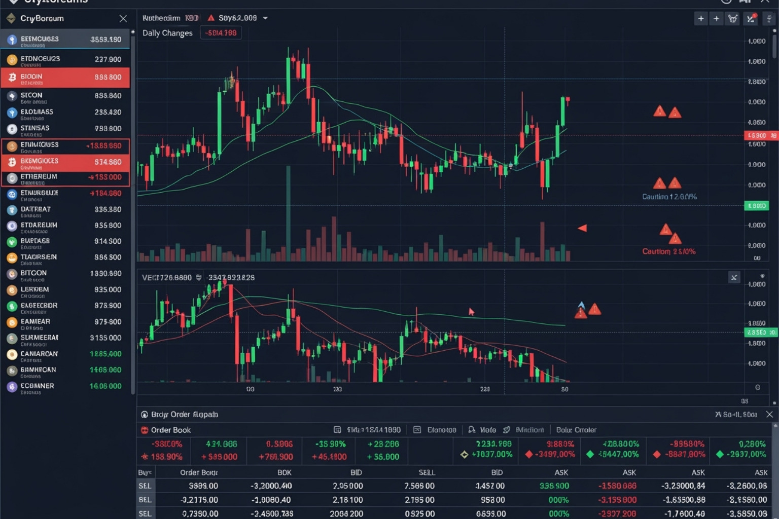 Generic crypto trading interface with warning symbols - crypto30x.com ac milan