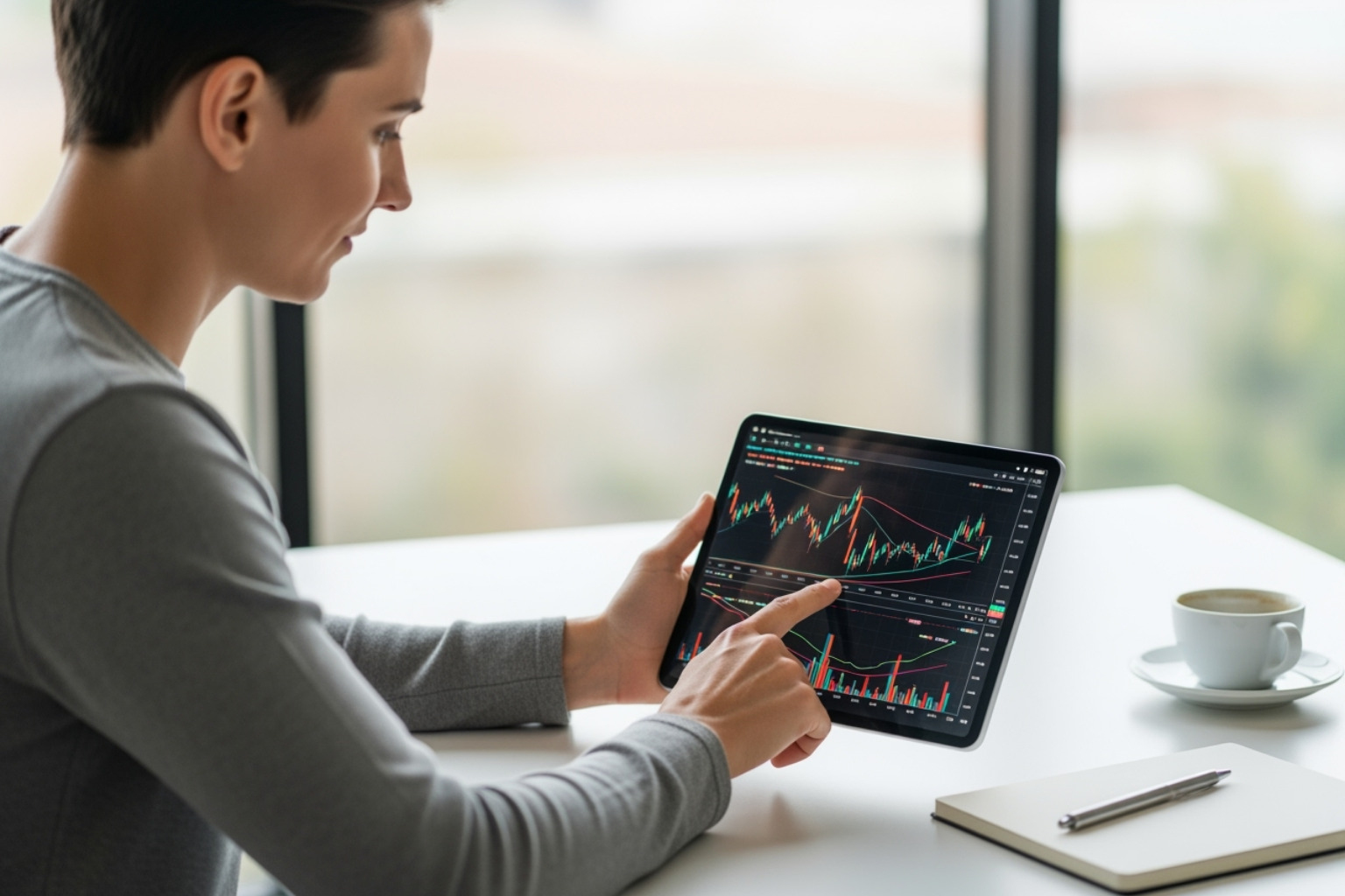 person calmly reviewing financial charts on a tablet - crypto30x.com ac milan