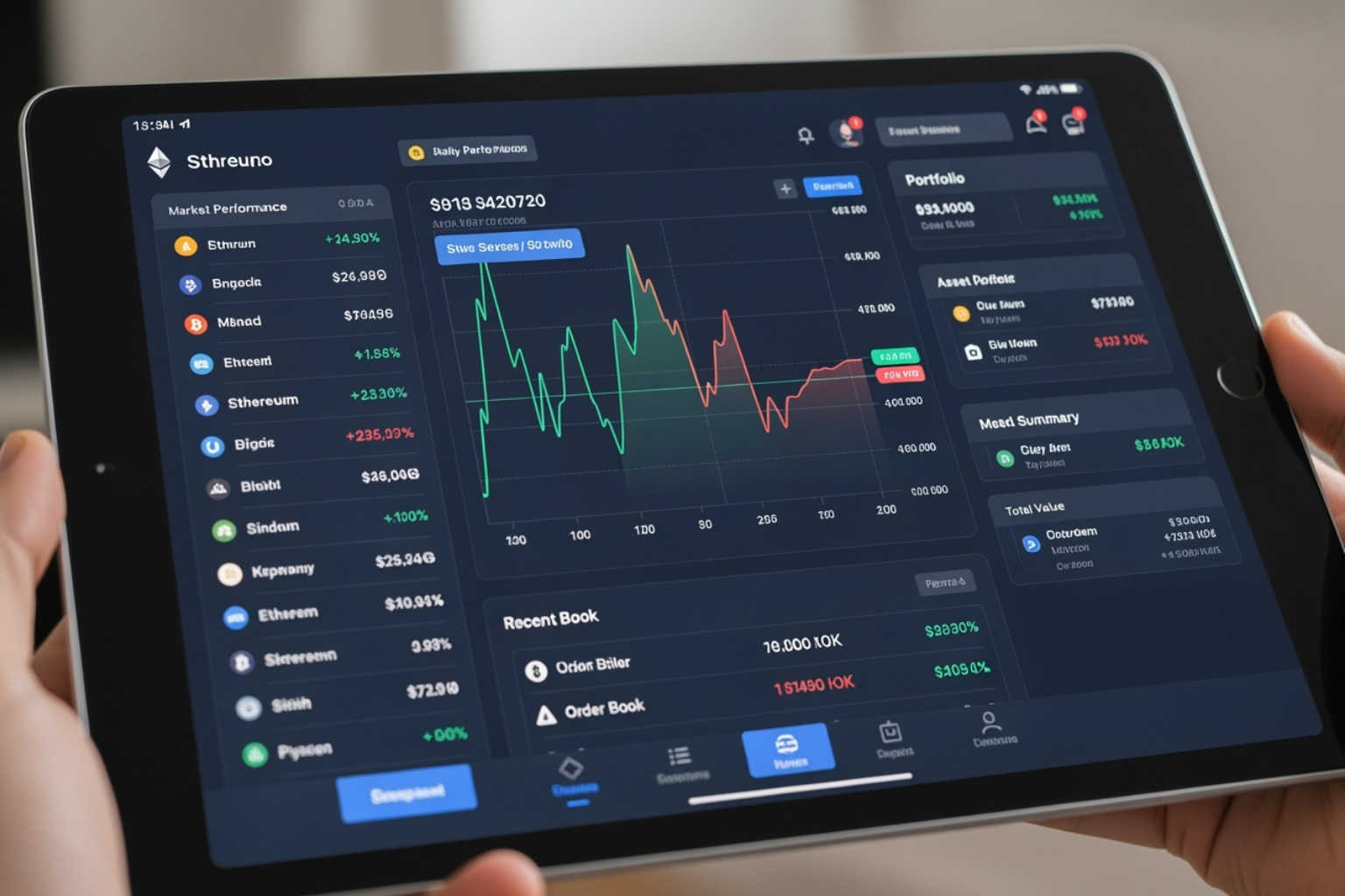 A modern and clean-looking trading platform dashboard on a tablet -  crypto30x.com dis