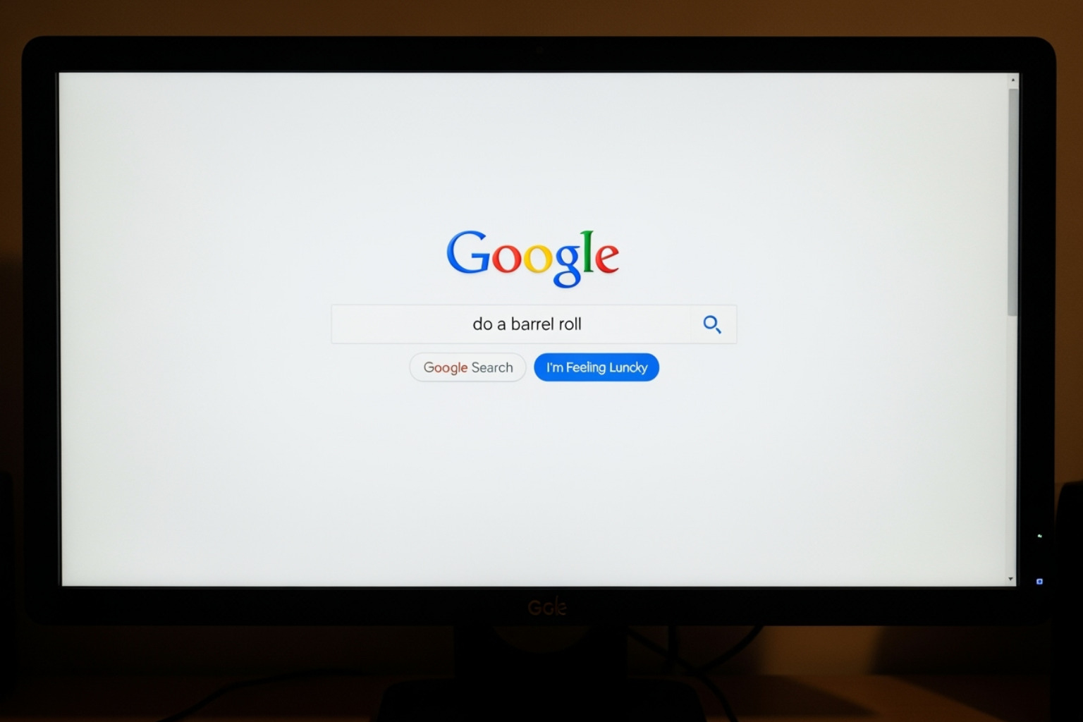 computer screen showing the Google search bar with "do a barrel roll" typed in - do a barrel roll x200 computer screen showing the Google search bar with "do a barrel roll" typed in - do a barrel roll x200