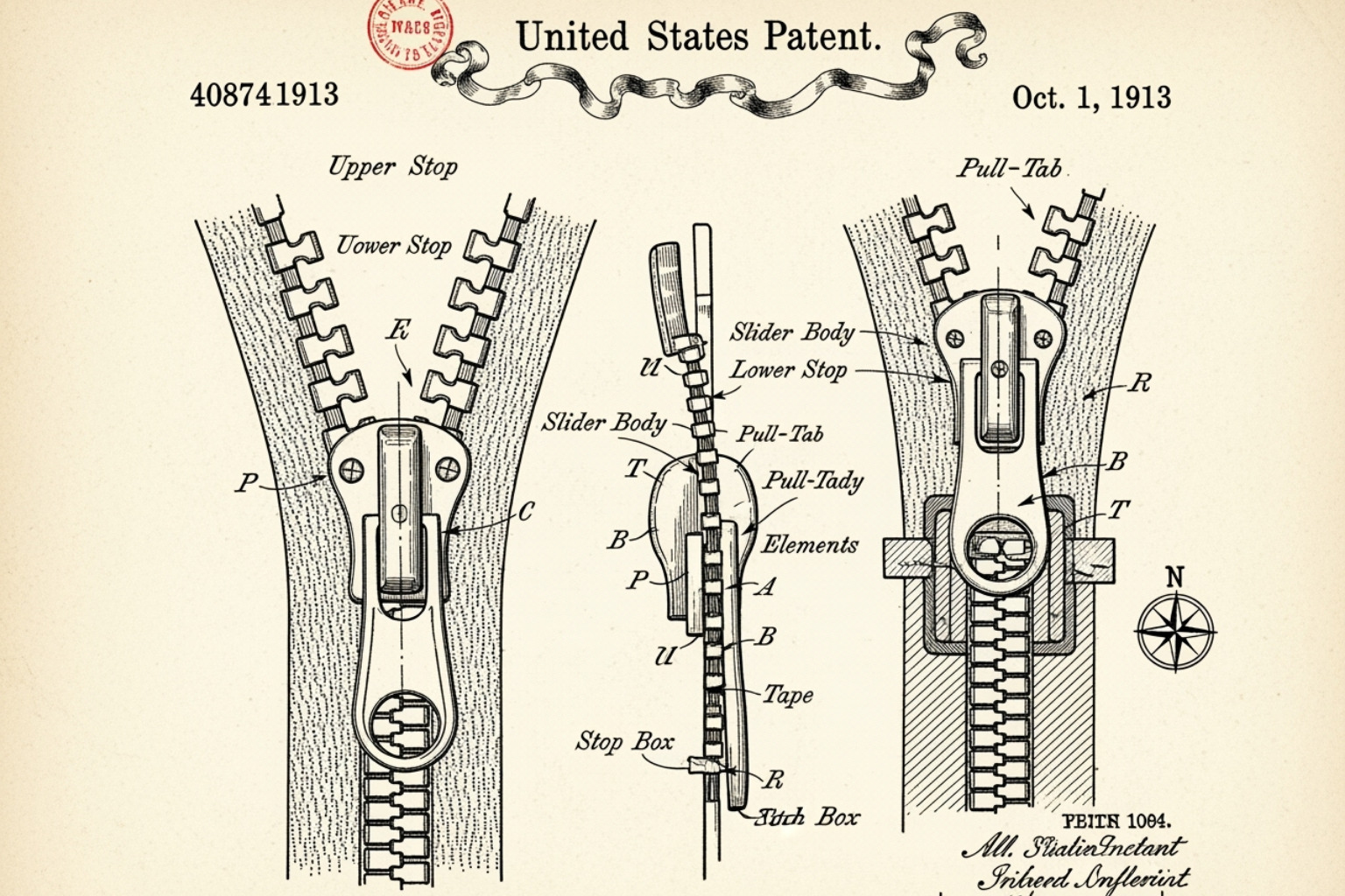 Gideon Sundback or patent drawing - google zipper