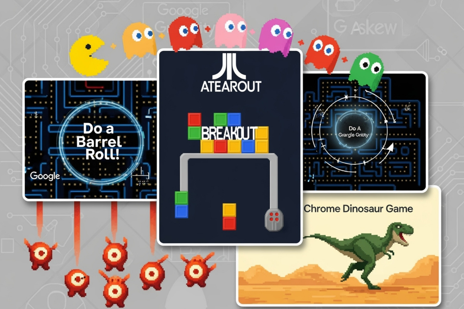 Google Easter eggs collage - google zipper