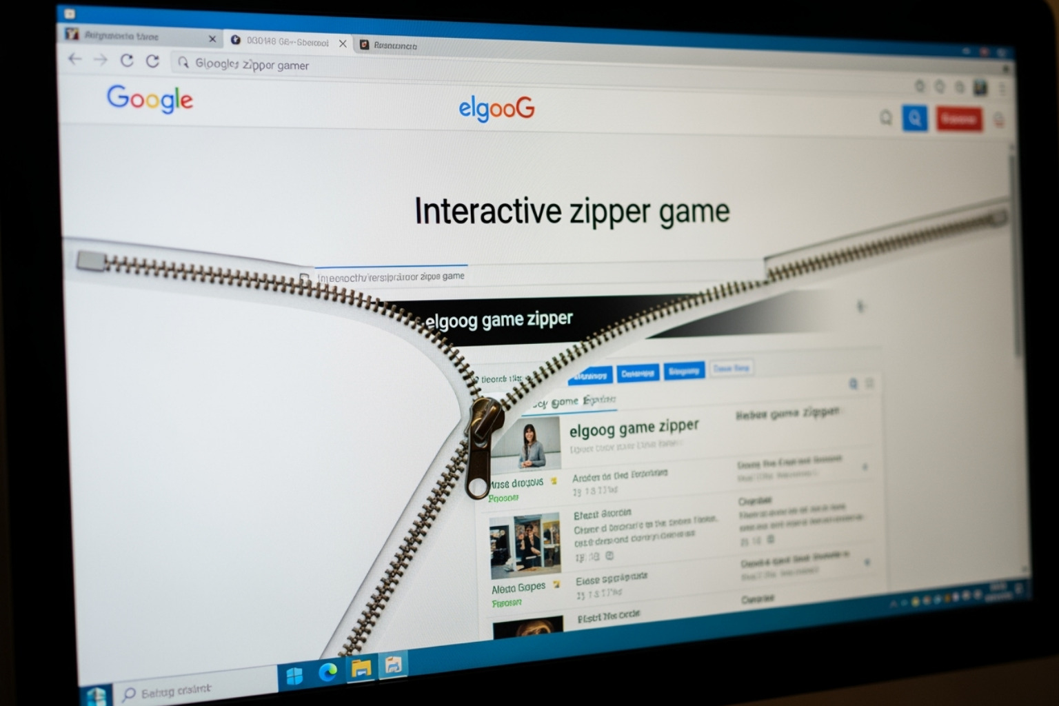 elgooG website interface showing the zipper game - google zipper