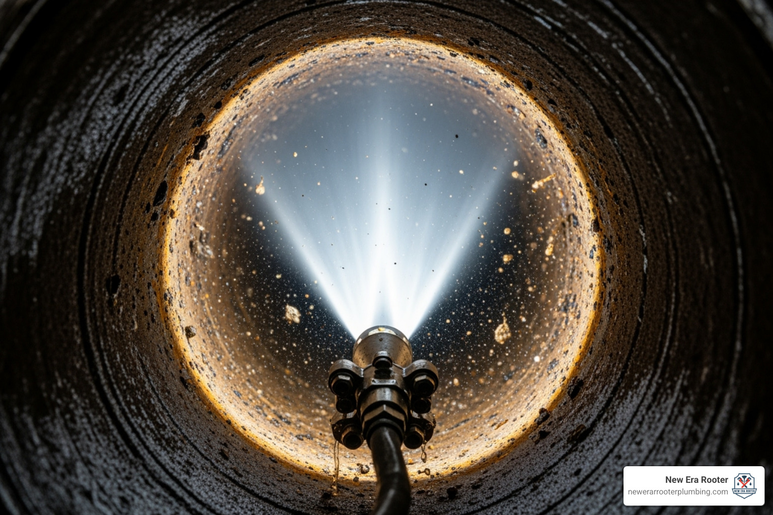 of a hydro jetting nozzle in action - Drain cleaning Temecula