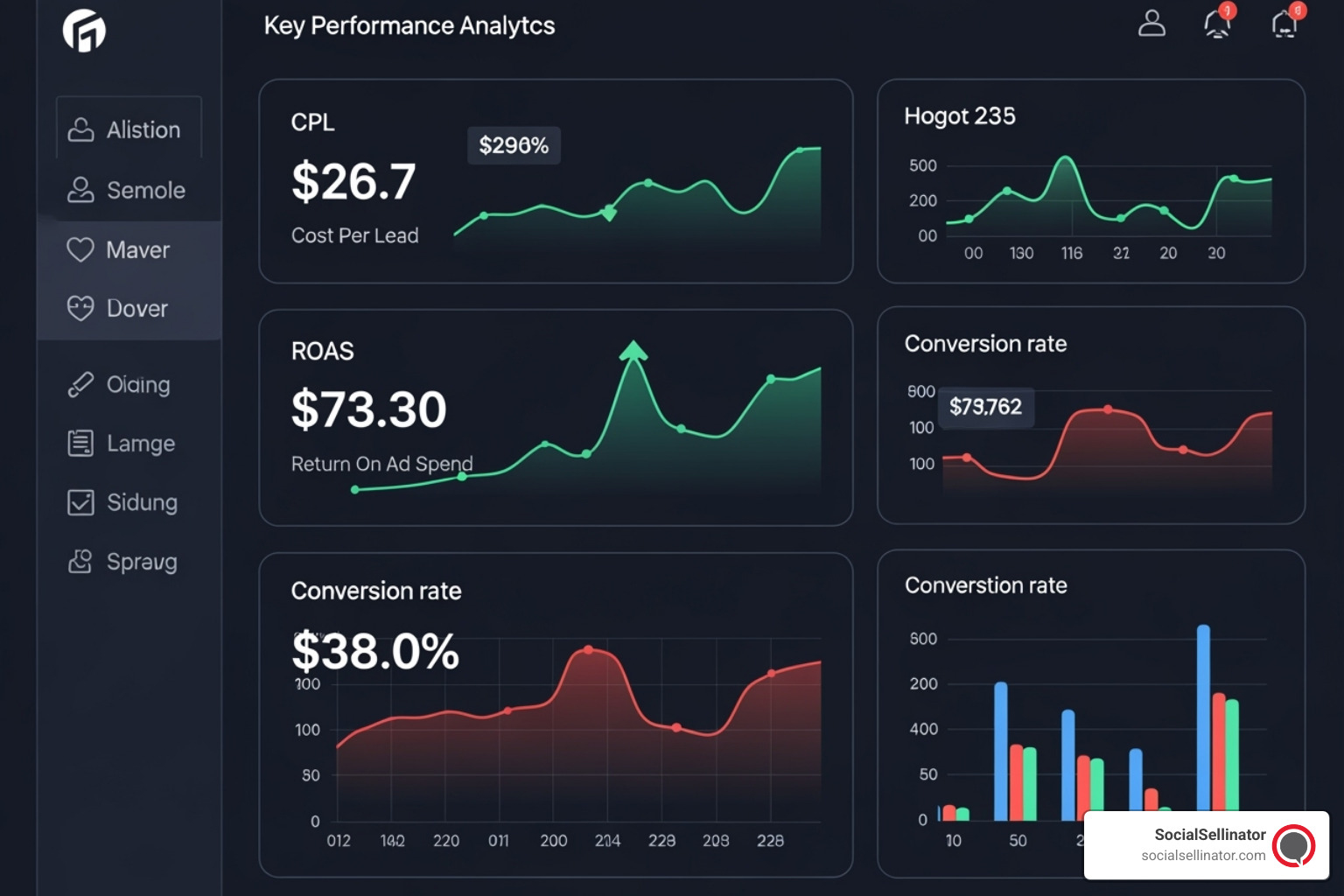 clean, modern dashboard showing marketing analytics and key performance indicators (KPIs) like CPL, ROAS, and conversion rate - top marketing agency