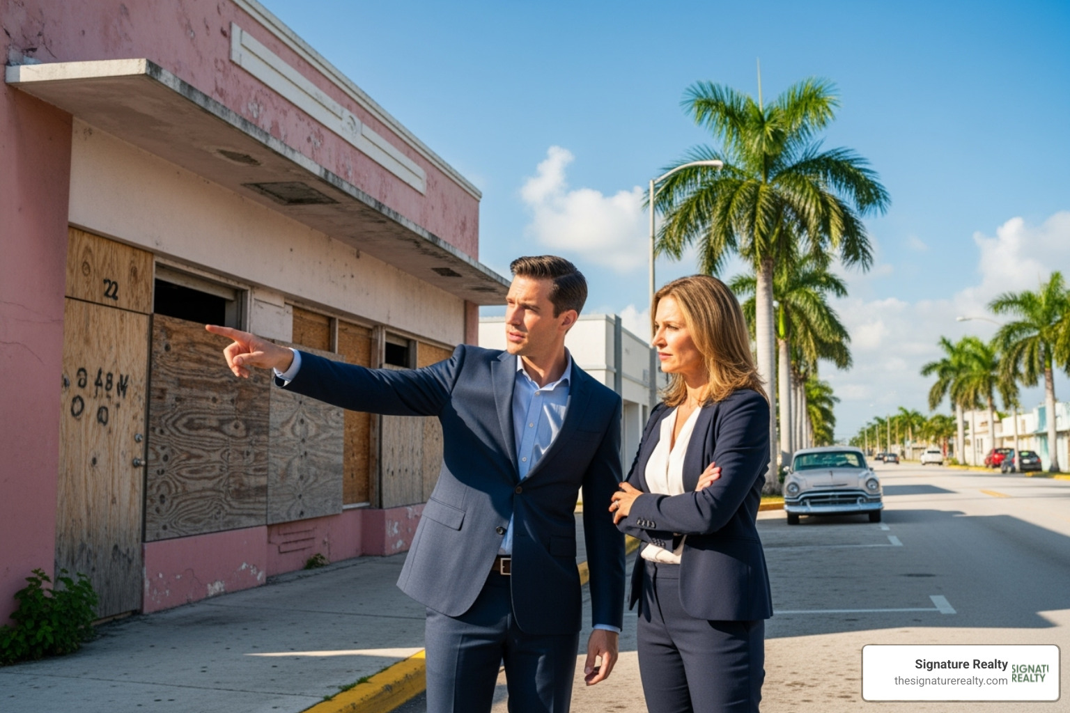 A broker showing a client an off-market property in Hialeah - commercial real estate tenant rep A broker showing a client an off-market property in Hialeah - commercial real estate tenant rep