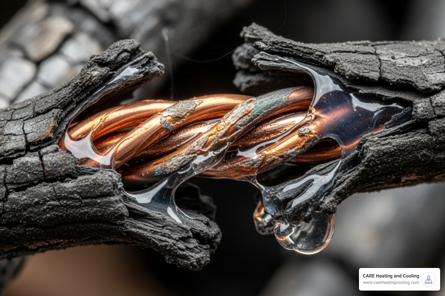 burnt or melted wire from an electrical short - AC circuit breaker tripping burnt or melted wire from an electrical short - AC circuit breaker tripping