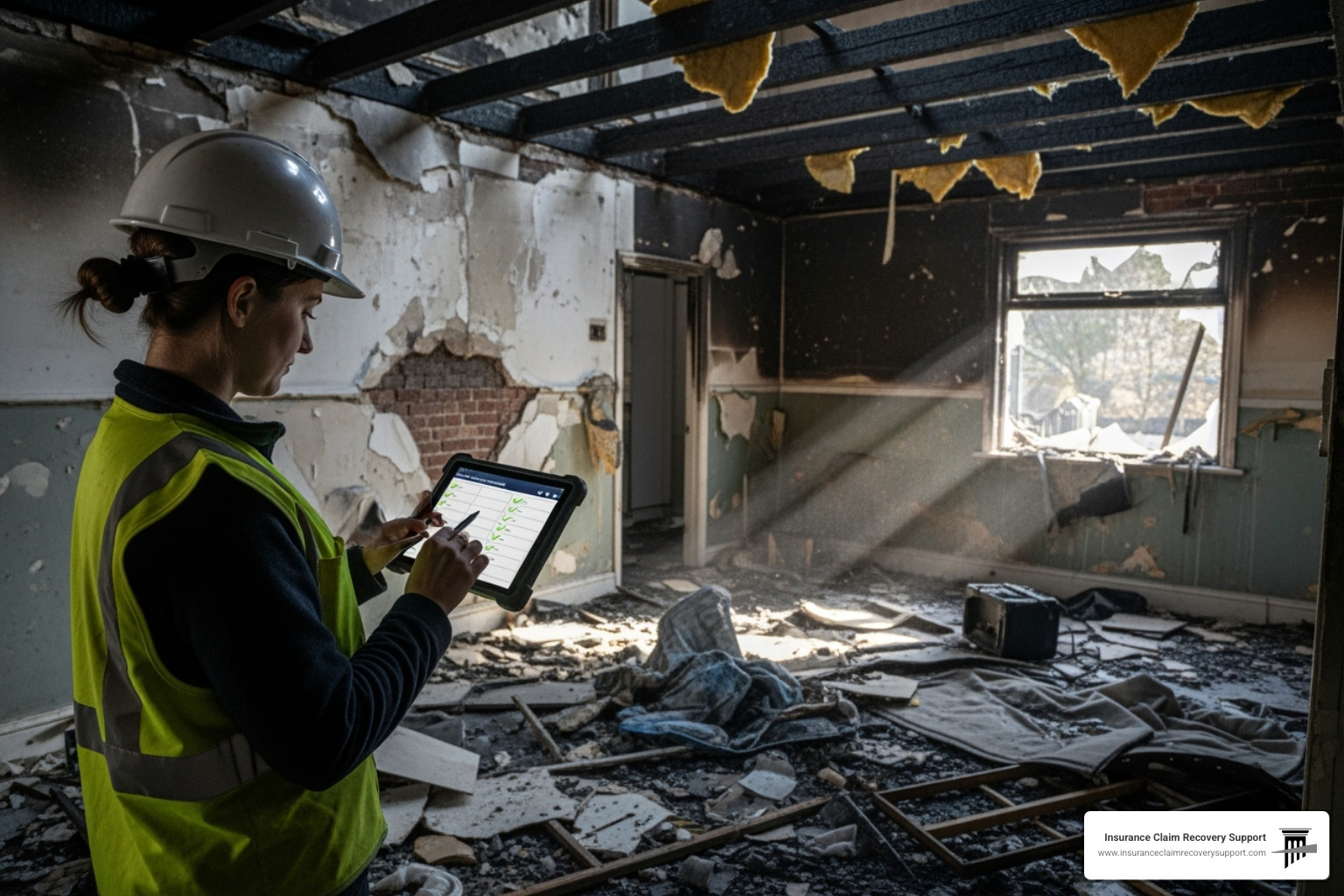 property manager using a tablet to document inventory - fire damage claim disputes