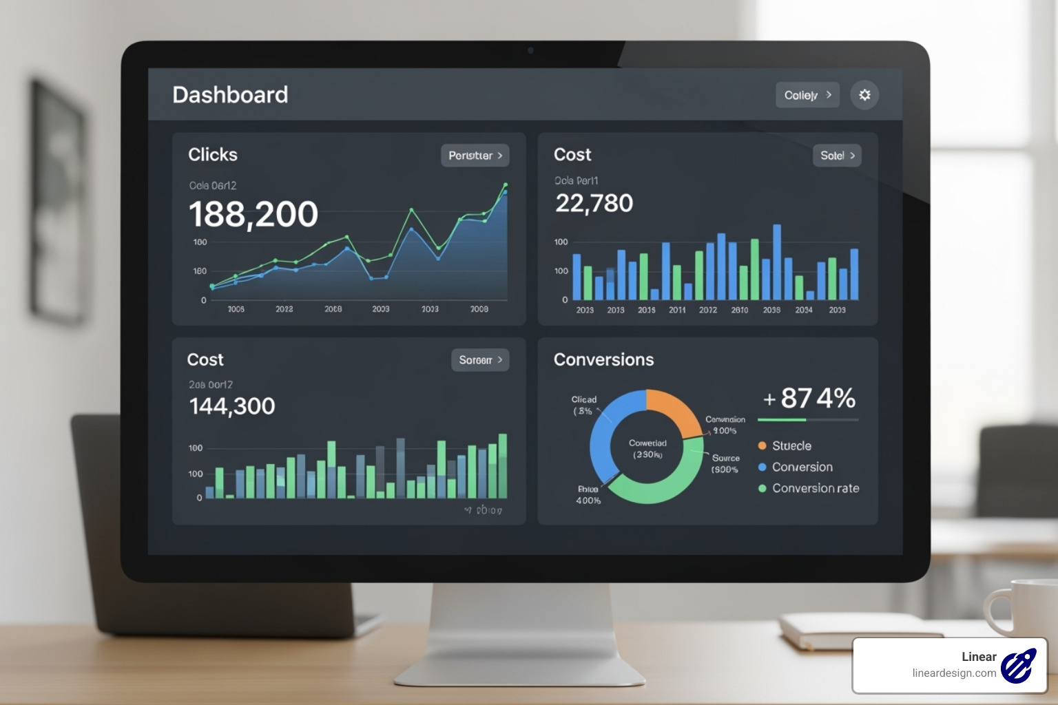 A cross-account performance report dashboard highlighting key metrics like clicks, cost, and conversions - manage google adwords account