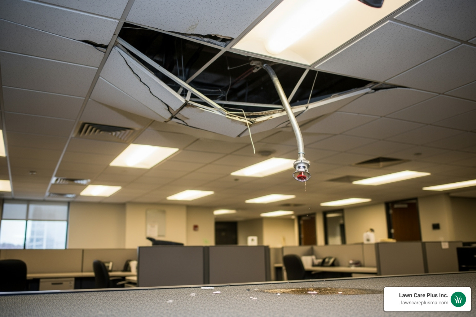 of a sagging ceiling or bent sprinkler head - commercial roof snow removal of a sagging ceiling or bent sprinkler head - commercial roof snow removal