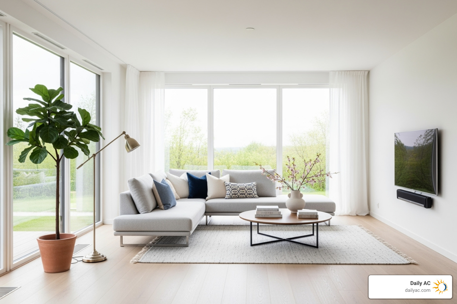 Clean, modern living room with bright natural lighting - Air quality Fort Lauderdale