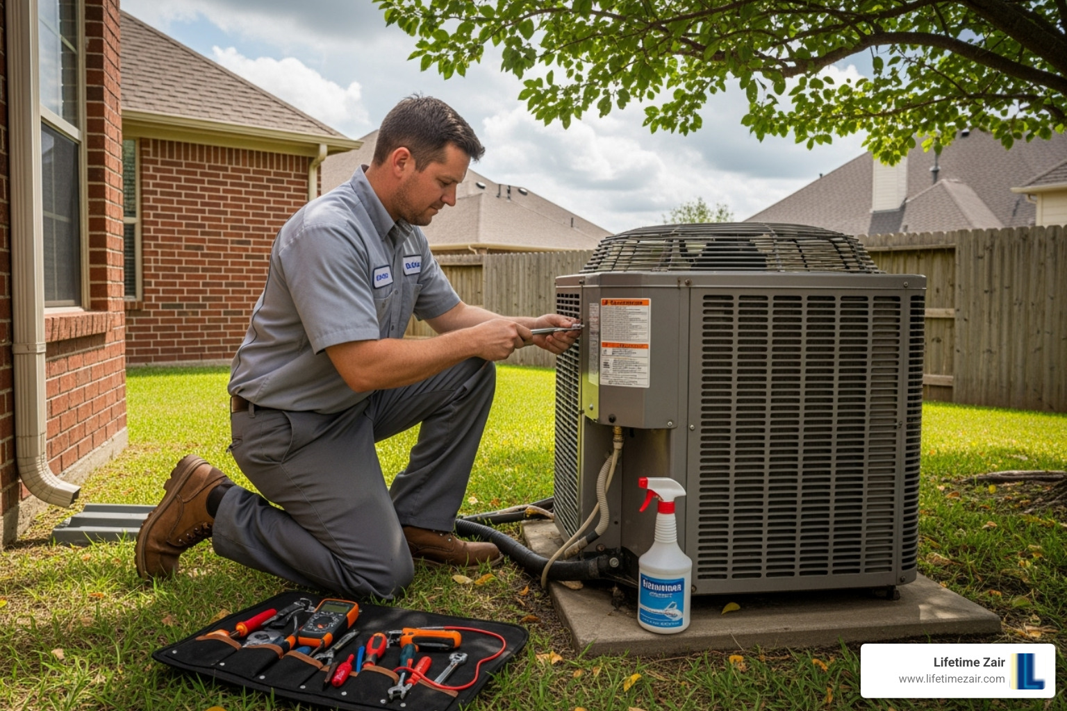 Technician servicing an outdoor heat pump unit - heat pump systems dallas Technician servicing an outdoor heat pump unit - heat pump systems dallas