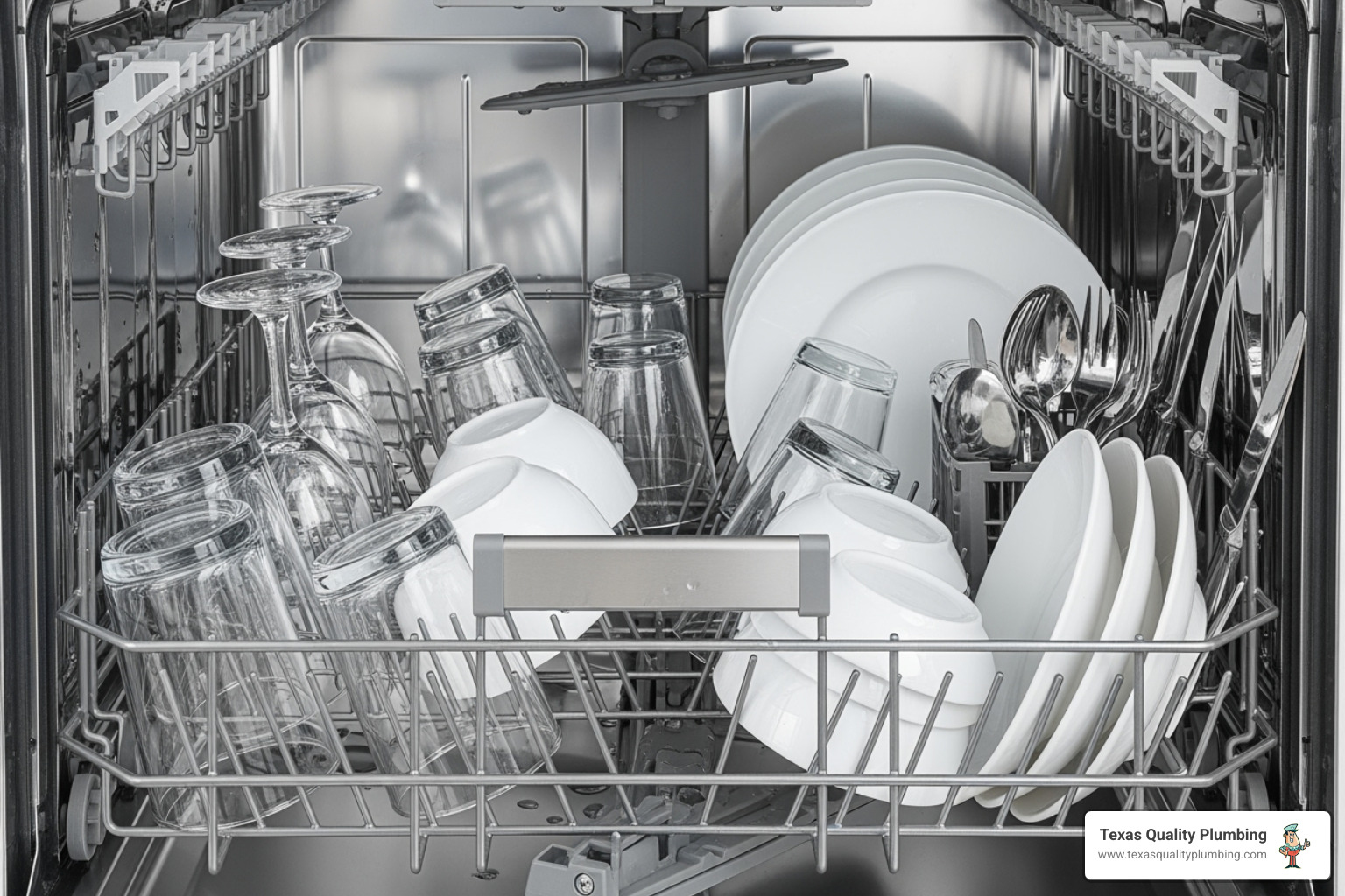 Sparkling clean dishwasher interior with spotless glasses - houston water filtration experts near me