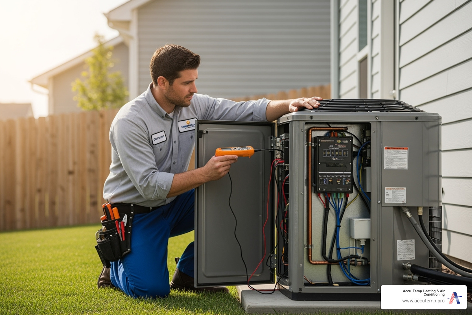 A professional HVAC technician inspecting an AC unit - AC not cooling A professional HVAC technician inspecting an AC unit - AC not cooling