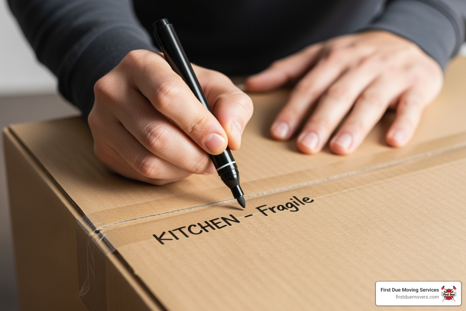 person labeling a moving box clearly - Spokane local movers