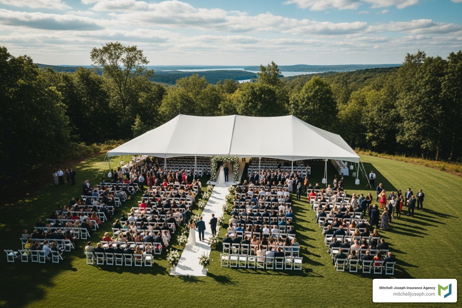 drone capturing an aerial shot of a wedding venue - business insurance for photography
