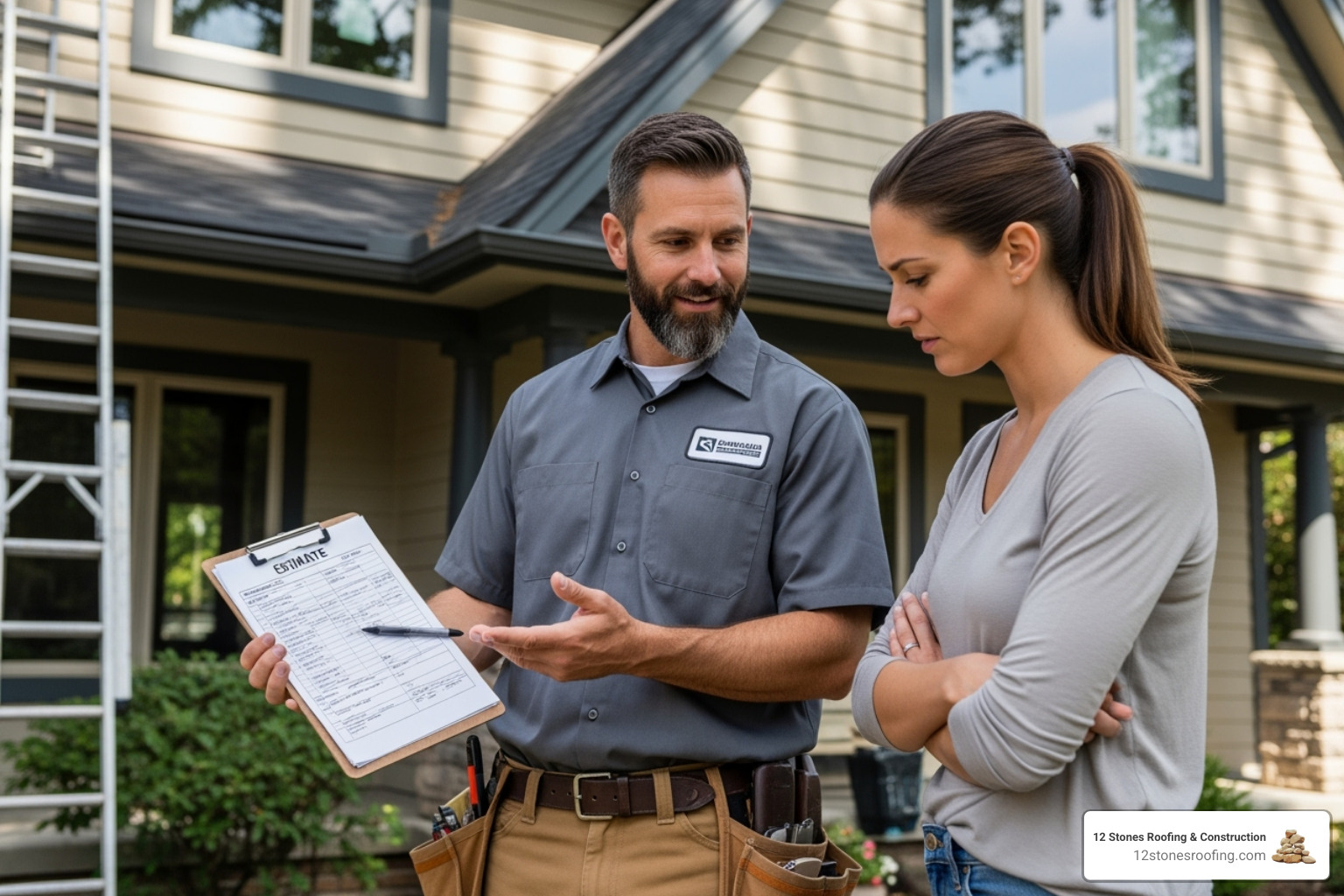 contractor providing a written estimate to a homeowner - Mansfield roof repair