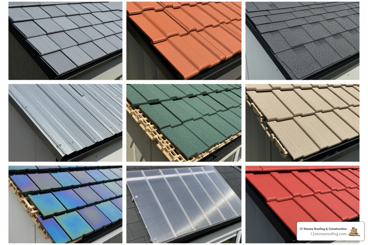 Collage of different lightweight roof tile styles and colors - lightweight conservatory roof replacement