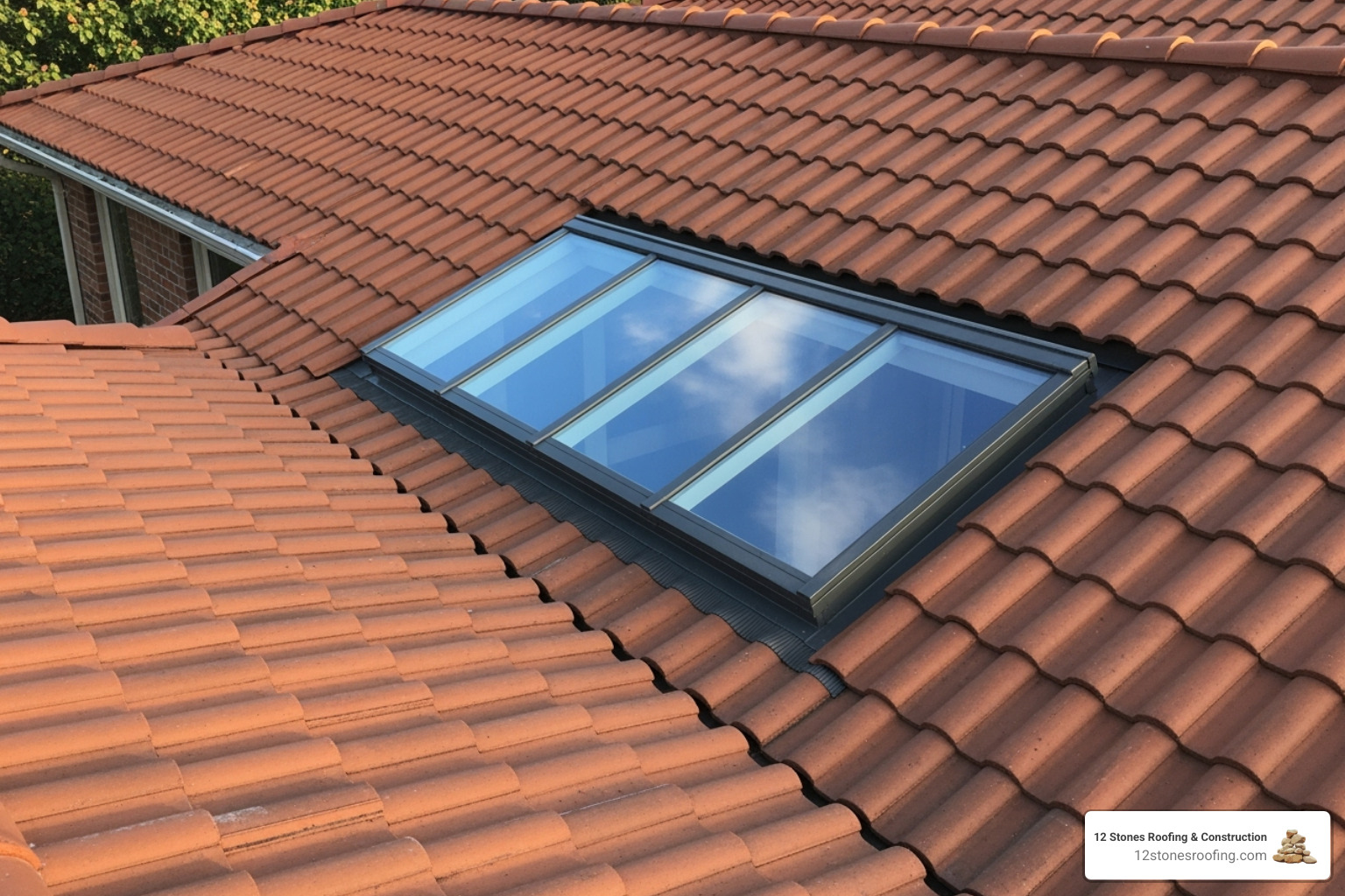 finished tiled sunroom roof with an integrated skylight - tiled conservatory roof near me