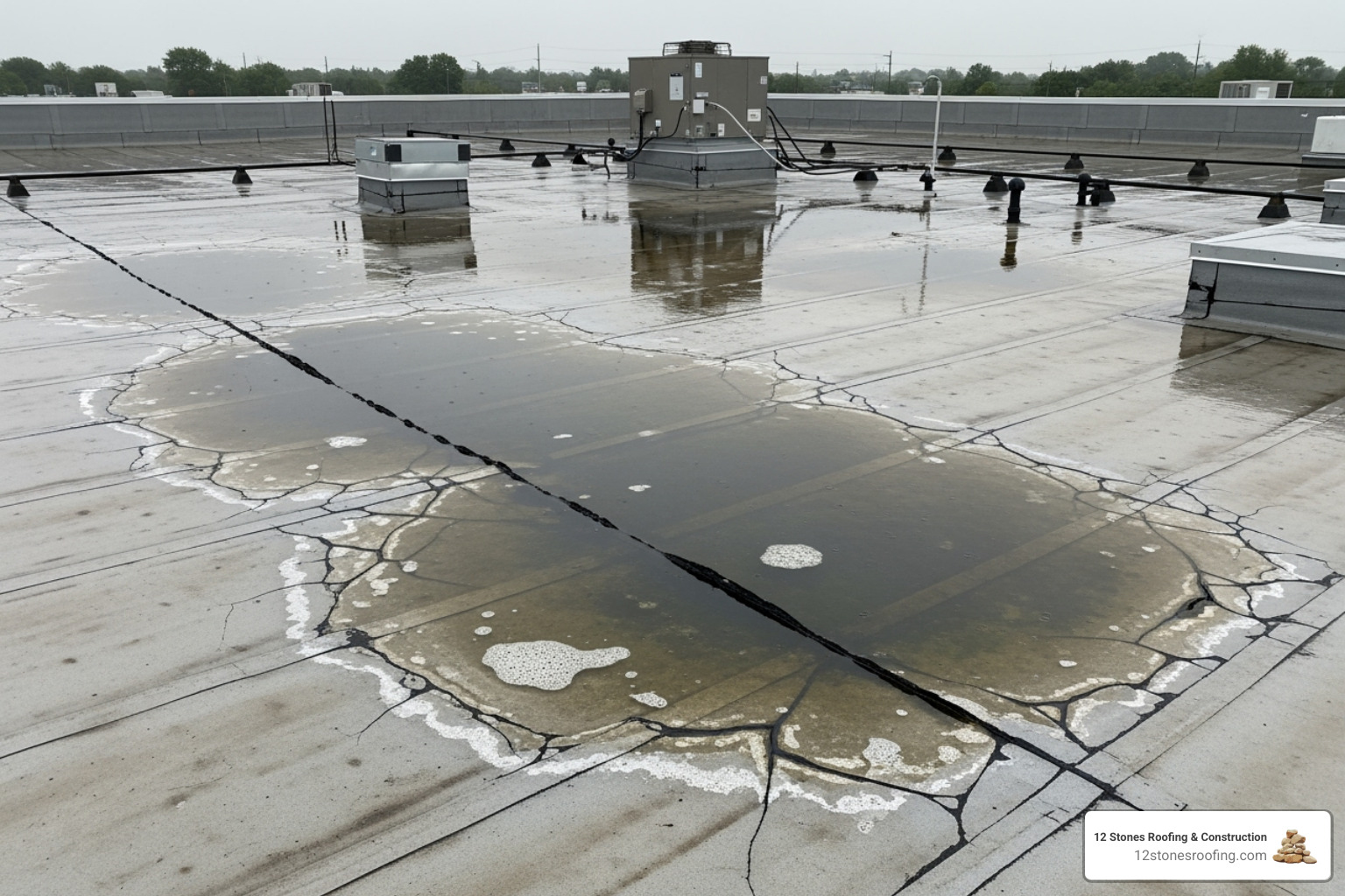 Roof damage with ponding water - commercial roofing pasadena Roof damage with ponding water - commercial roofing pasadena