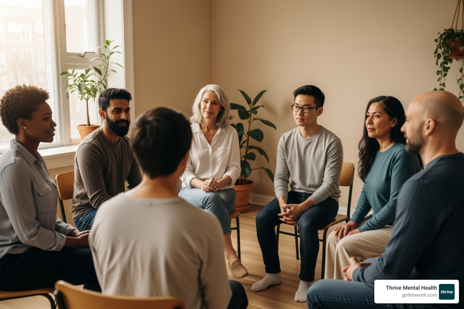 A diverse group of people participating in a supportive group therapy session - iop acronym medical