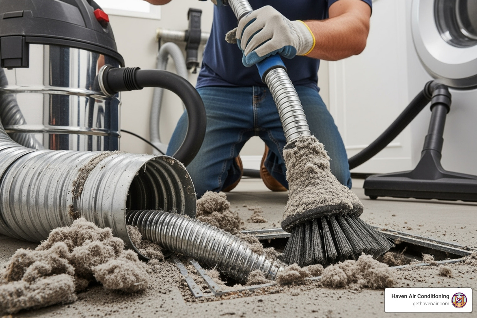 a person using a dryer vent cleaning brush kit - home dryer vent cleaning