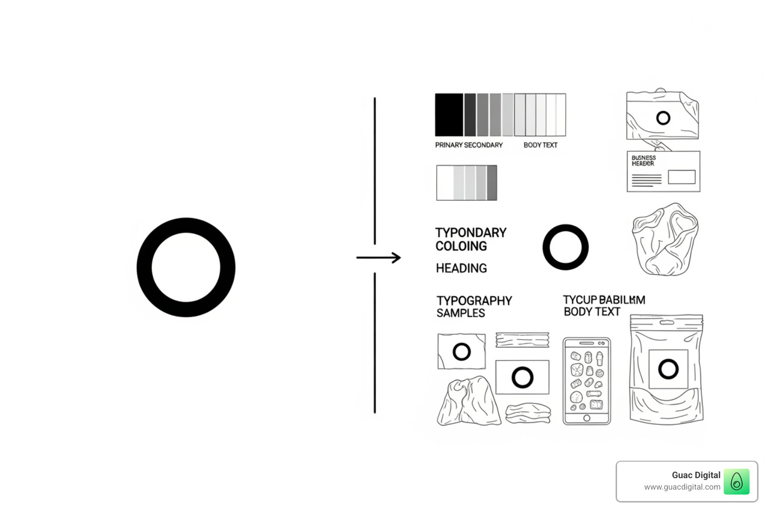 illustration of the difference between a simple logo and a full brand identity system - brand builder
