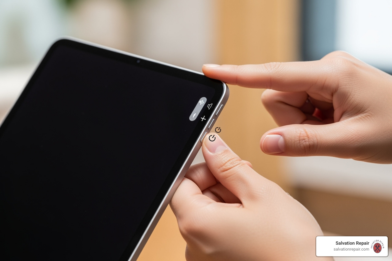 Image showing the button combination for a force restart on a modern iPad without a Home button - iPad not charging