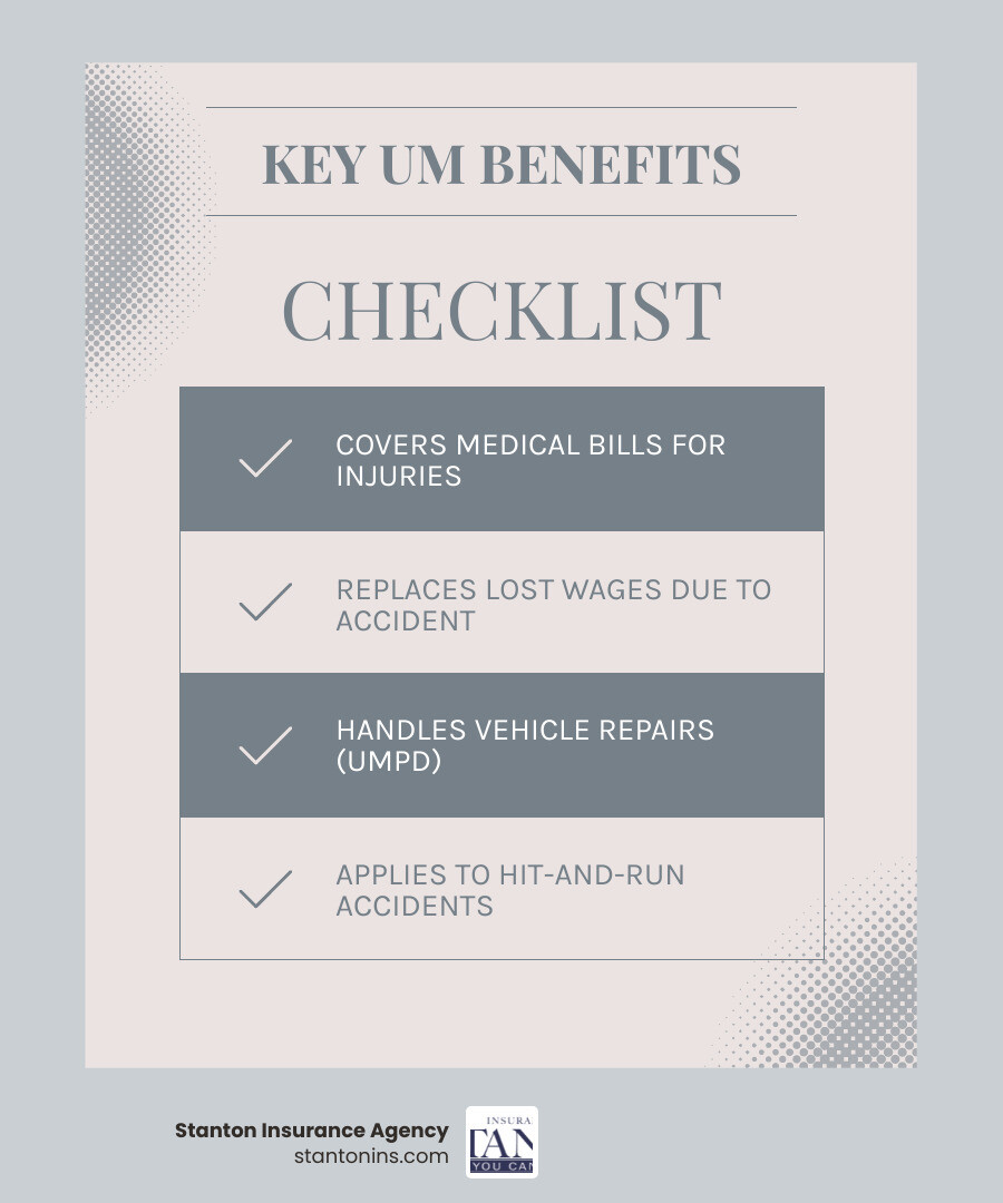 Infographic showing statistics: 13% of drivers are uninsured nationwide, with coverage types including bodily injury protection, property damage coverage, and hit-and-run protection, along with state requirements for Massachusetts and New Hampshire - Uninsured Motorist Coverage infographic checklist-light-blue-grey