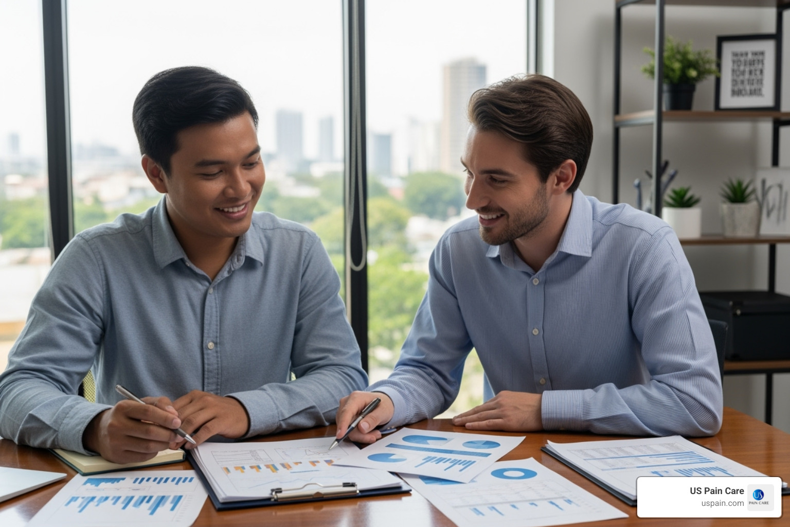 person reviewing financial documents with a supportive advisor - addiction rehab near me