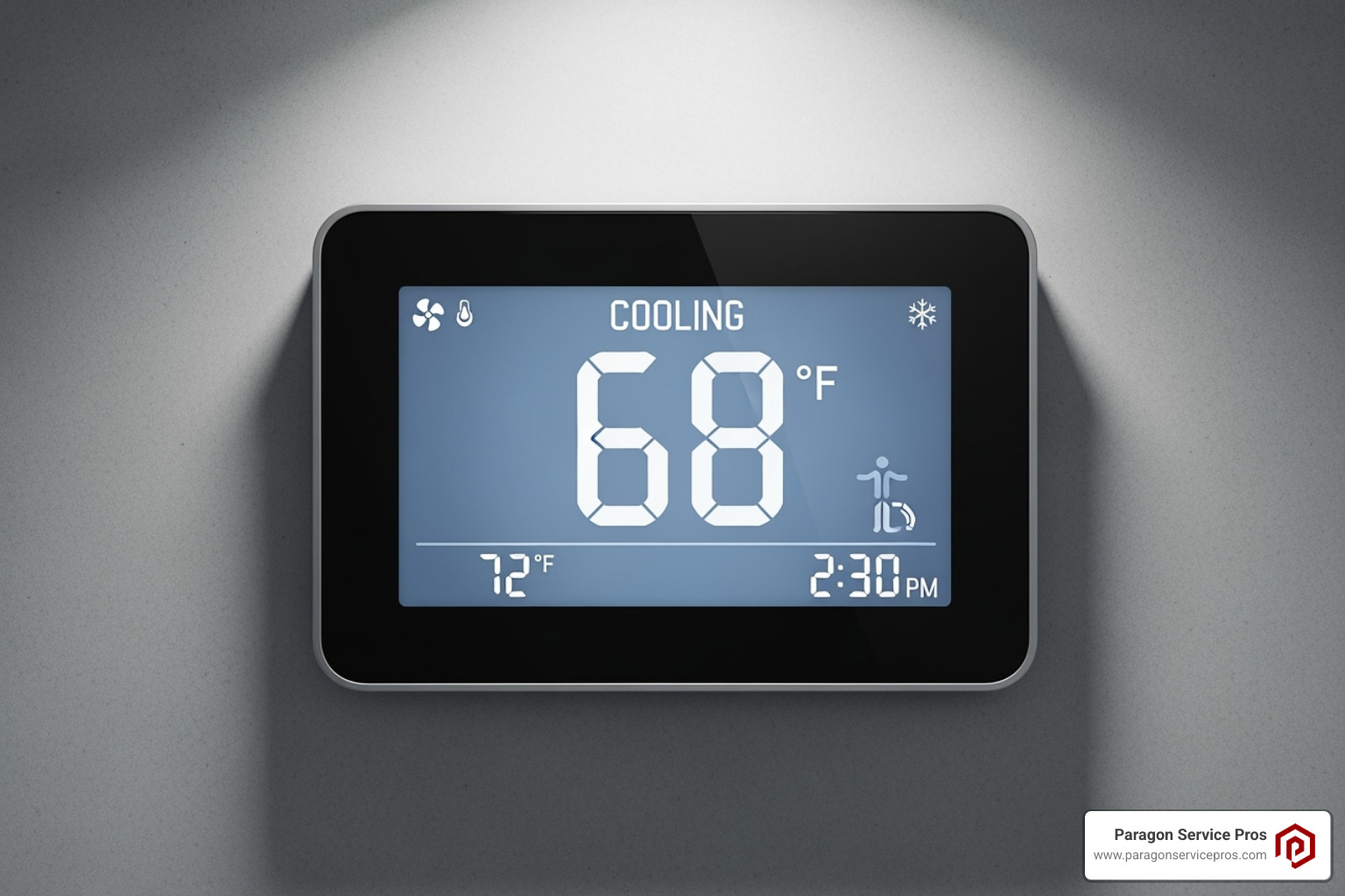 A modern digital thermostat display showing a cool setting - AC not turning on