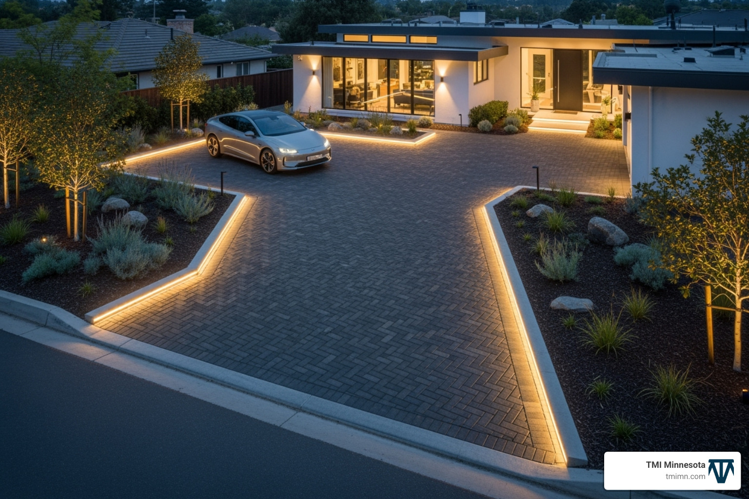 beautiful home entrance with new design driveway - new design driveways