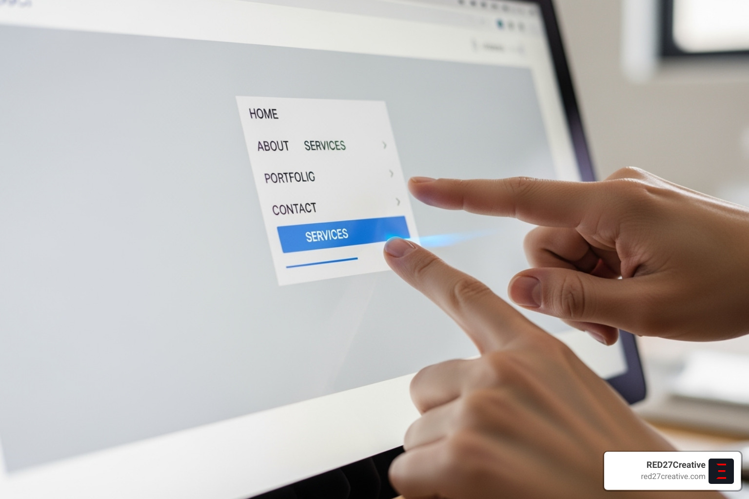 A user navigating a clean, intuitive website menu. - Web design tech companies A user navigating a clean, intuitive website menu. - Web design tech companies