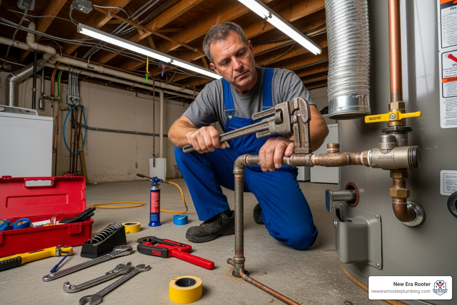Plumber fixing a water heater - Plumbing Lake Elsinore Plumber fixing a water heater - Plumbing Lake Elsinore