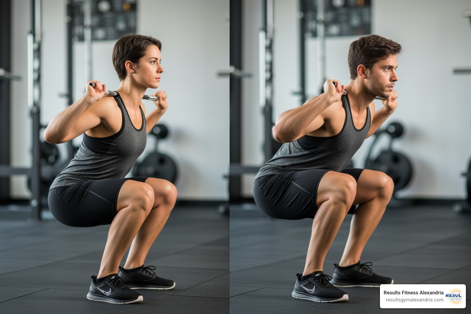 Image showing the correct and incorrect form for a squat, highlighting back posture and knee alignment - Abs and glutes Image showing the correct and incorrect form for a squat, highlighting back posture and knee alignment - Abs and glutes
