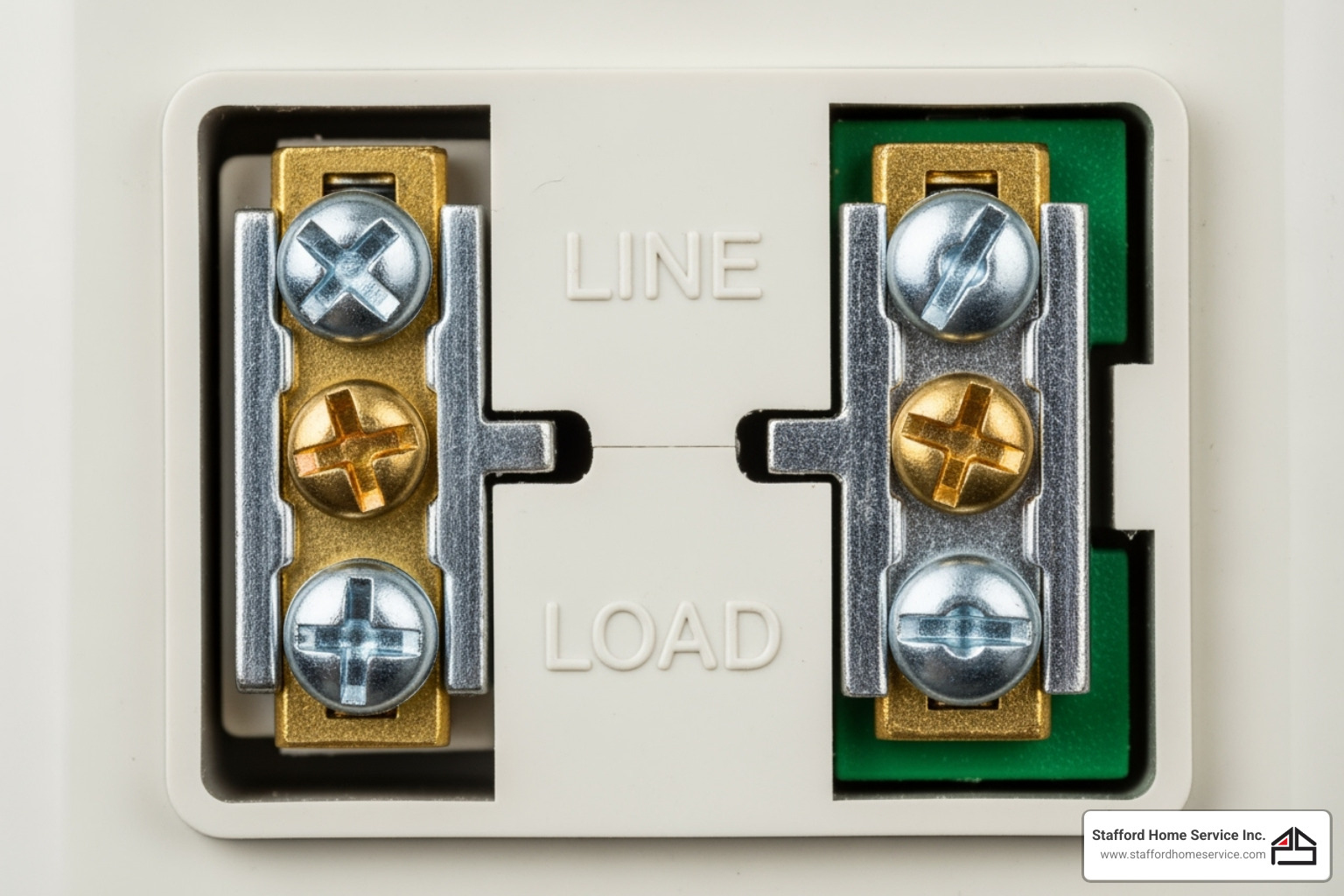 close-up on a gfci outlet showing the line and load terminals clearly labeled - outdoor gfci outlet installation
