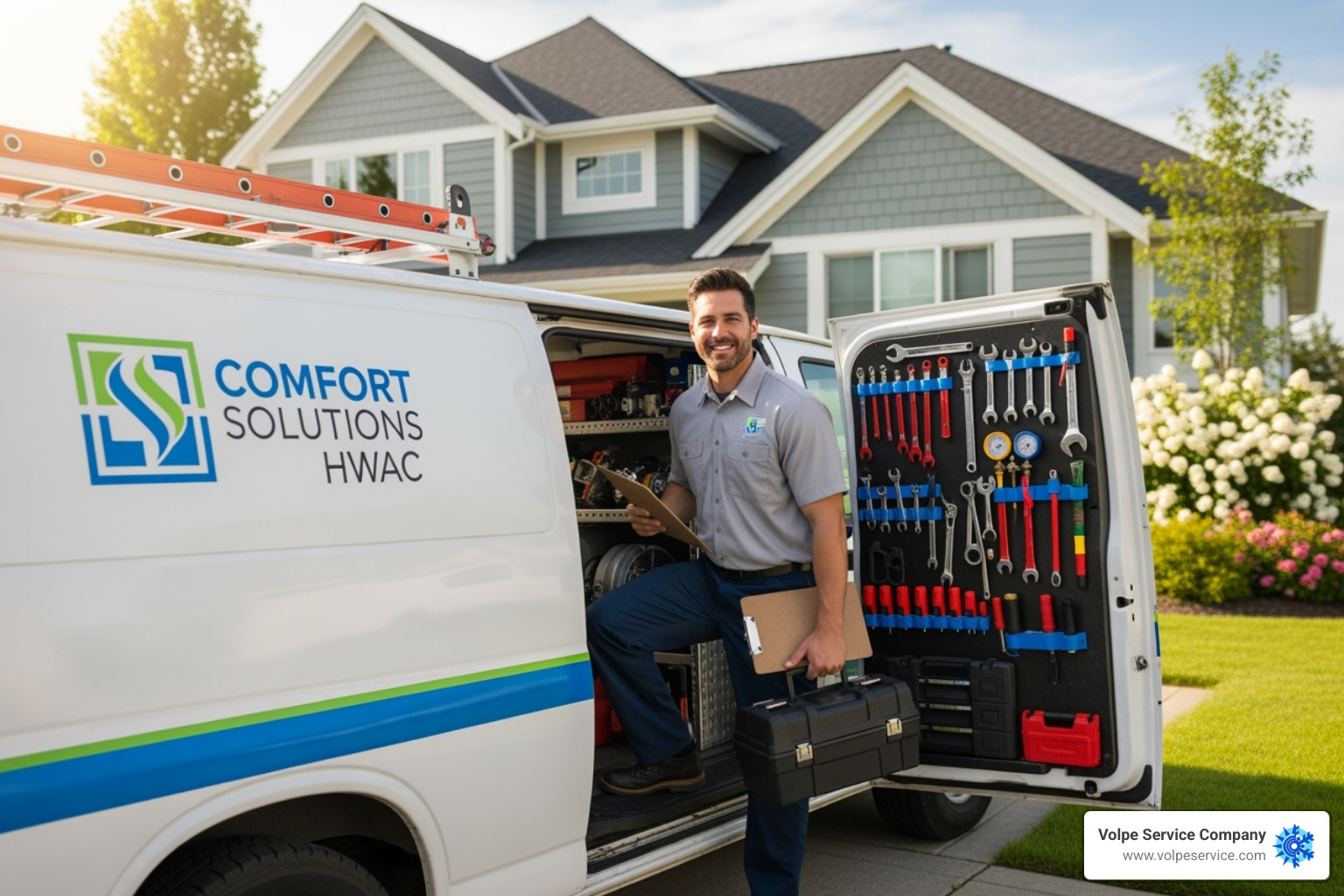 Friendly technician arriving in a well-stocked service van - Emergency AC repair Chester